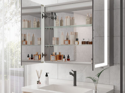 Medicine Cabinet With LED Vanity Mirror, Anti-Fog, Waterproof, Dimmable With Touch Switch