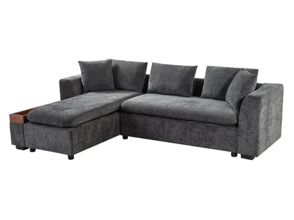 Modern L Shaped Sectional Sofa With Upholstery And Wooden Storage