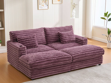 Oversized Double Chaise Lounge Sofa Bed With USB Ports And Cup Holders