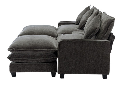 Modern Sectional Sofa With Removable Ottomans, USB Ports