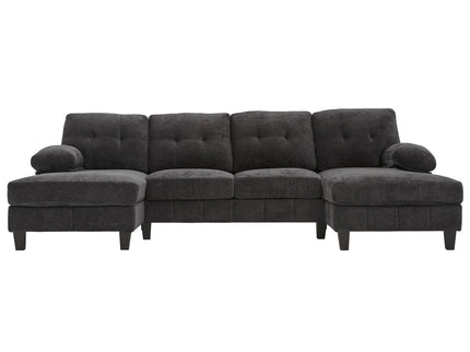 U-Shaped Sectional Sofa 103.5" Fabric Couch With Dual Chaise Lounges, Storage Pockets, Armrest Pillows