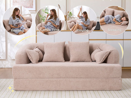 Foldable Sofa Bed, Boneless Couch Convertible Sleeper With 4 Pillows