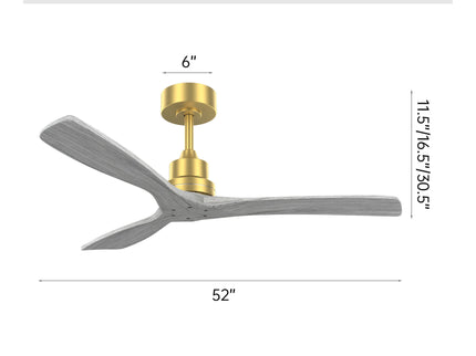Indoor Ceiling Fan Without Light 3 Solid Wood Blades Remote Control Reversible Dc Motor - Gold