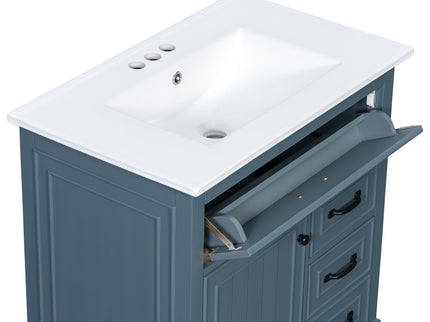Bathroom Vanity With Sink Top, Flip Drawers, Adjustable Shelf