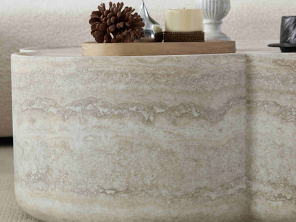 Clover Round Coffee Table With Open Storage - Marble