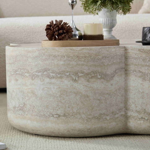Clover Round Coffee Table With Open Storage - Marble