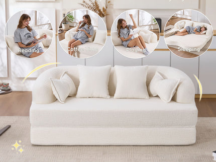 Foldable Sofa Bed, Boneless Couch Convertible Sleeper With 4 Pillows