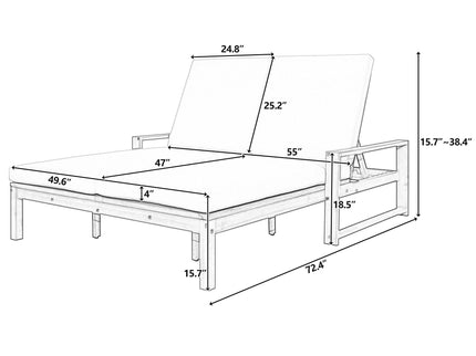 Outdoor Double Lounge Chair With 5 Position Adjustable Backrest