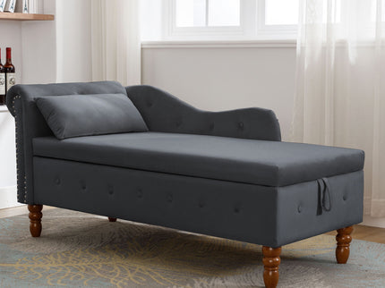 Chaise Lounge Indoor, Lounge Chair For Bedroom With Storage & Pillow, Modern Upholstered Rolled Arm Chase Lounge For Sleeping With Nailhead Trim For Living Room Bedroom Office