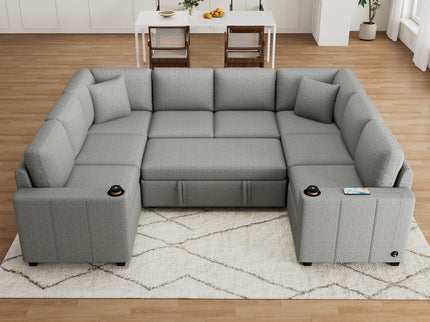 Convertible U-Shaped Sectional Sofa With Pull-Out Bed