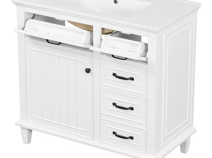 Modern Bathroom Vanity With Sink Top, Flip Drawers, Adjustable Shelf