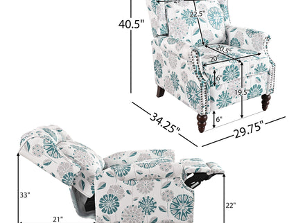 Push Back Recliner Chair Upholstered Recliner Armchair With Classic Wing Back And Solid Gourd-Shaped Legs