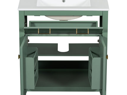 Bathroom Vanity With Ceramic Sink, Modern Single Bathroom Cabinet With 2 Doors And A Shelf, Soft Close Doors