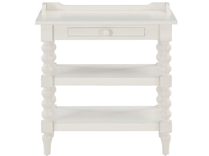 Aria - Nightstand With Styling, 2 Shelves, Pull Out Tray, Spool Turned Legs - Antique White