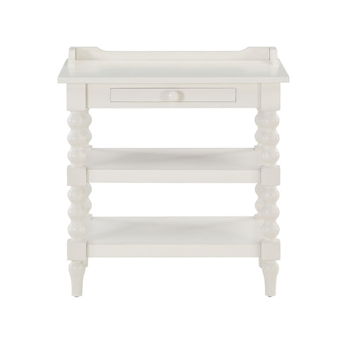 Aria - Nightstand With Styling, 2 Shelves, Pull Out Tray, Spool Turned Legs - Antique White