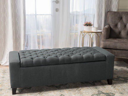 Contemporary Storage Ottoman With Tufted Top - Dark Gray