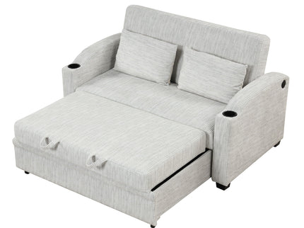 Pull Out Loveseat Sofa With Adjsutable Backrest, 2 Pillows, Cup Holders, USB Ports For Living Room
