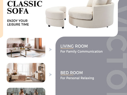360° Swivel Accent Barrel Chair With Storage Ottoman & 4 Pillows, Modern Leisure Chair Round Accent For Living Room