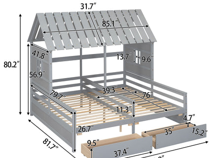 House Platform Beds With 2 Drawers, Side By Side Design