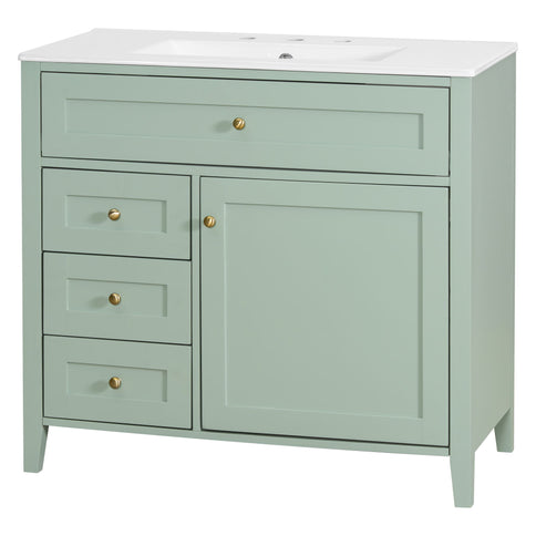 Bathroom Vanity With Sink, 3 Drawers & Cabinet With Adjustable Shelves