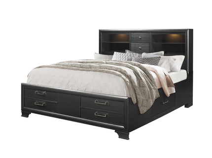 Civic - King Storage Bed With Bookcase Headboard And Built In Lighting - Gray