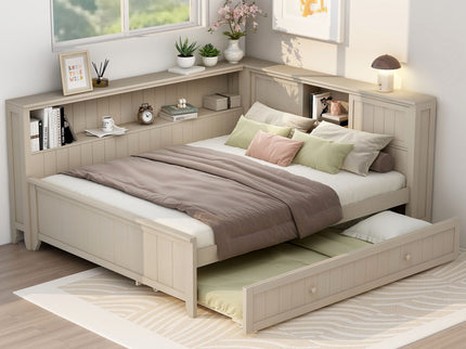Full Size Daybed With Storage Shelves And Trundle - Ancient White