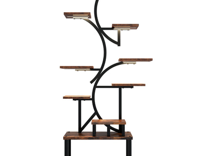 S - Shaped, 10 Tier Plant Stand With 5 Grow Lights - Deep Rustic Brown