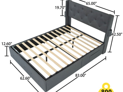 Bed With Gas Lift Storage, USB Ports