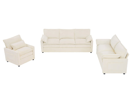 Modern Sofa Set With Double Layer Cushion And Side Storage Pockets