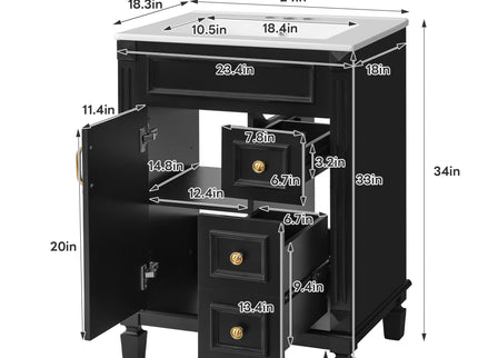 Bathroom Vanity With Sink, Compact Cabinet & 2 Drawers And Adjustable Shelf