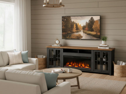 Fireplace TV Stand Console For TVs Up To 100" - Black / Whiskey