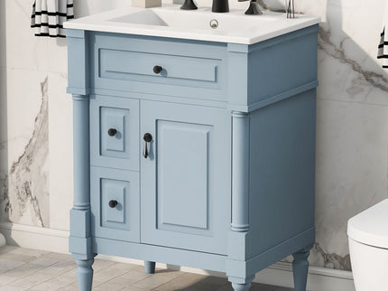 Freestanding Bathroom Vanity With Sink, Adjustable Shelf & Flip Drawer