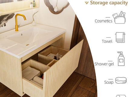 Wall Mounted Floating Bathroom Vanity With Sink And Drawers