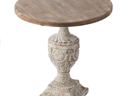 Antique Round Wood Table - Antique White / Gray