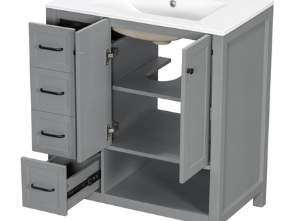 Bathroom Vanity With Sink Top, Bathroom Vanity Cabinet With 2 Doors And 2 Drawers, Open Shelf
