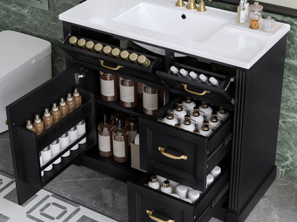 Modern Bathroom Vanity With Sink, 4 Drawers, Soft-Close Door, Adjustable Shelf