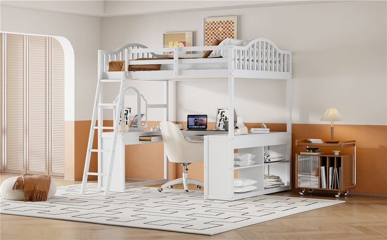 Loft Bed With Drawers, Cabinet, Shelves With Desk