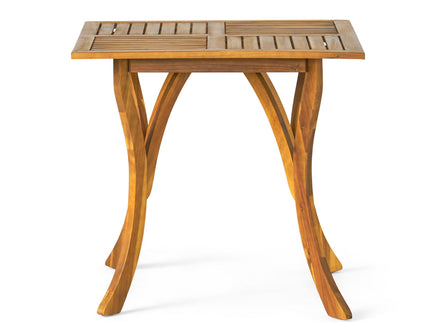 Outdoor Rectangular Table With Curved Legs And Perpendicular Wooden Slats Table Top