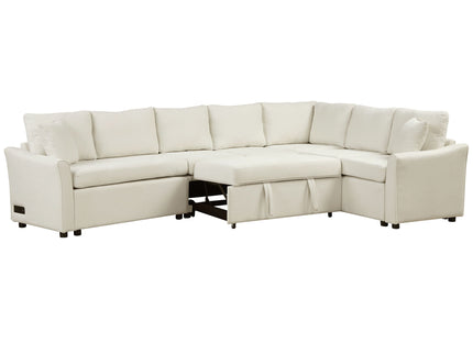 L-Shaped Sofa Convertible Sofa Bed Pull Out Sofa Sleeper With Two Back Pillows, Two USB Ports And Two Power Sockets For Living Room