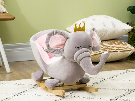 Qaba - Baby Rocking Horse Elephant Rocking Chair Toddler Rocker Toy With Sound Wooden Base Seat Safety Belt For 1.5-3 Year Old - Gray