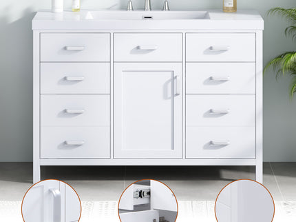 47.25" Modern Bathroom Vanity With Sink, Soft Close Single Door & 6 Drawers - White