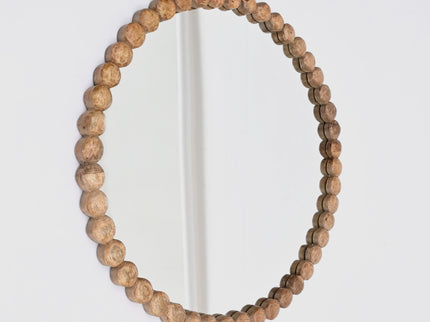 Decorative Round Hanging Wall Mirror With Bead Design Frame - Natural
