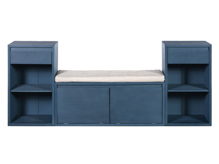 Entryway Storage Bench With Cushion, Drawers & Open Shelves