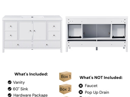 Bathroom Vanity With Separate Sink, Soft Close Doors And 4 Drawers