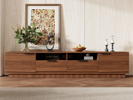TV Stand, Entertainment Center With Deep Drawers, Cable Management & Soft Closing Hinges