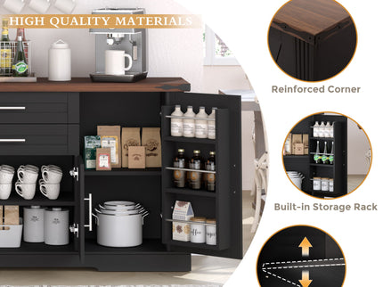 Barn Door Storage Cabinet With 2 Drawers & Door Rack, Adjustable Shelves