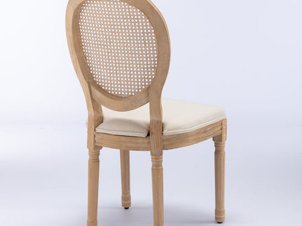 French Style Solid Wood Frame Antique Painting Fabric Rattan Back Dining Chair (Set of 2)