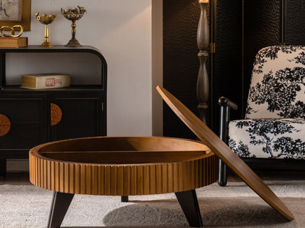 Round Retro Coffee With Solid Wood Legs