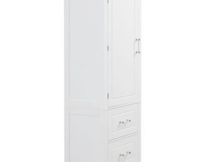 Tall Freestanding Bathroom Storage Cabinet With 2 Drawers And Adjustable Shelf