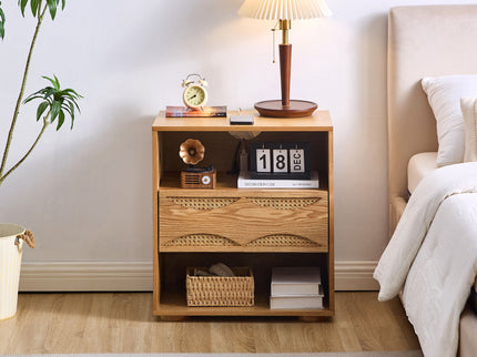 Nightstand With USB Ports & Outlet Hole, End Table With Drawer